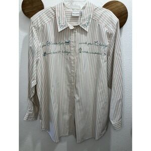 VTG Napa Valley 1X Striped Embroidered Holidays Winter Wonderland‎ Button Up